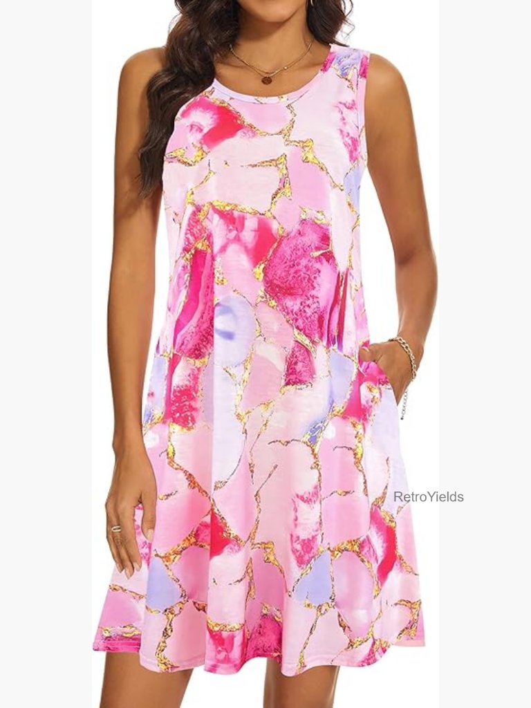 Sleeveless Swing Dress With Pockets Casual Summer Tshirt Sundress Beach Cover Up